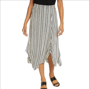 Chico's Black & White Dotted Stripe Chiffon Handkerchief Hem Midi Maxi Skirt